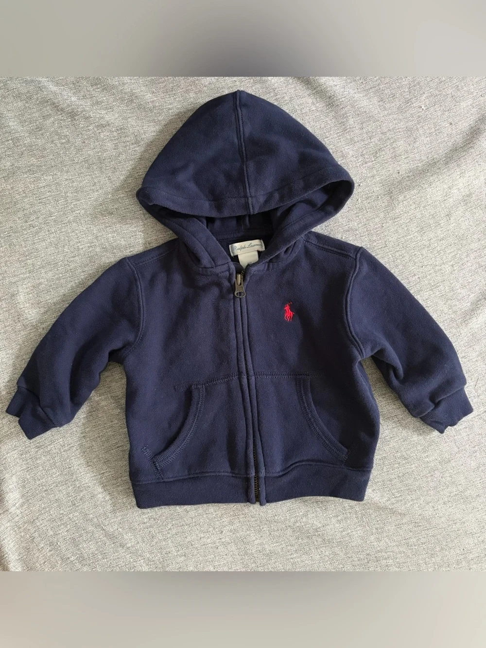 Ralph Lauren Navy Hooded Zip Jacket with Red Pony - 6 months